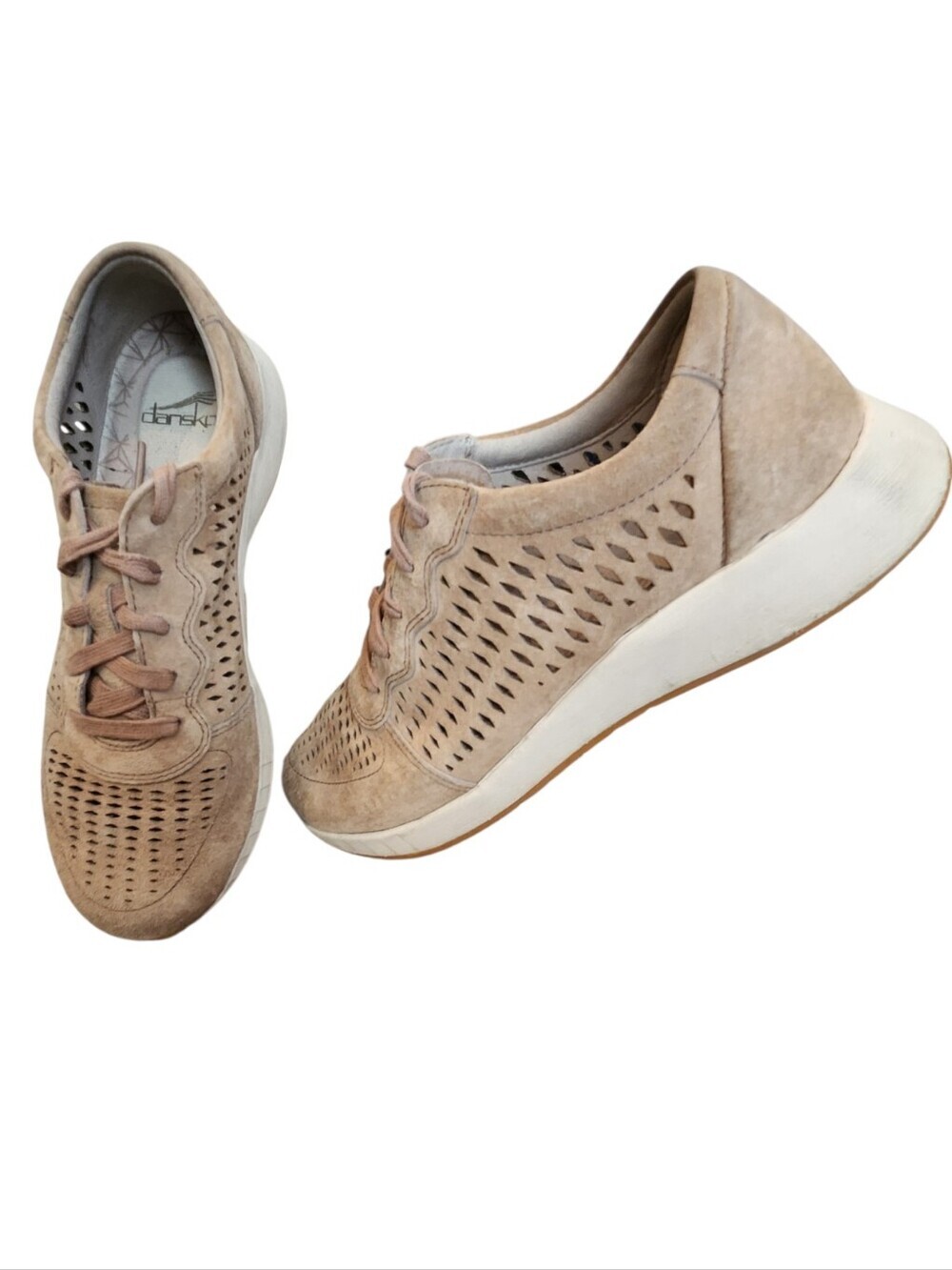 Dansko Charlie Perforated Suede Sneakers Comfort Shoes Taupe/Walnut Size 37